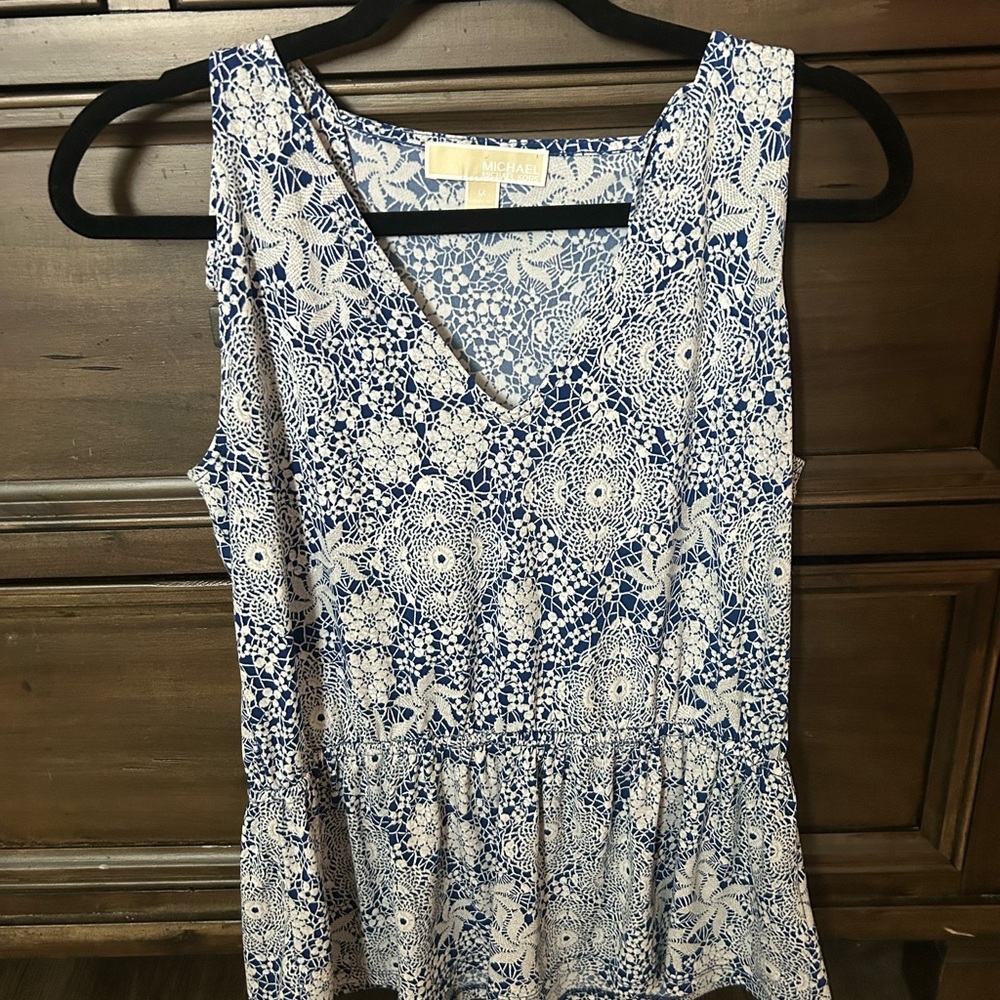 Blue and White Sleeveless Top